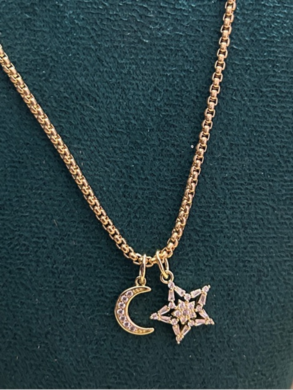 Adina Eden Moon and Star Pendant Necklace with Beautiful CZ Stones NEW